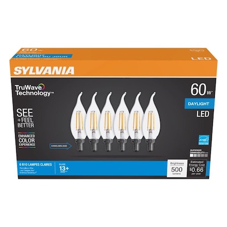 Sylvania Sylvania Truwave B10 E12 (Candelabra) LED Bulb Daylight 60 Watt Equivalence 6 pk 41322